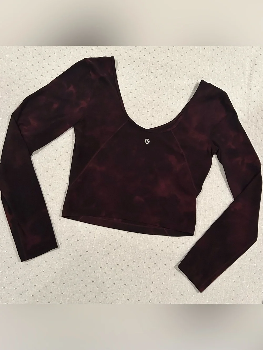 lululemon athletica Women's Long Sleeve Crop Top in Deep Wine Tie-Dye